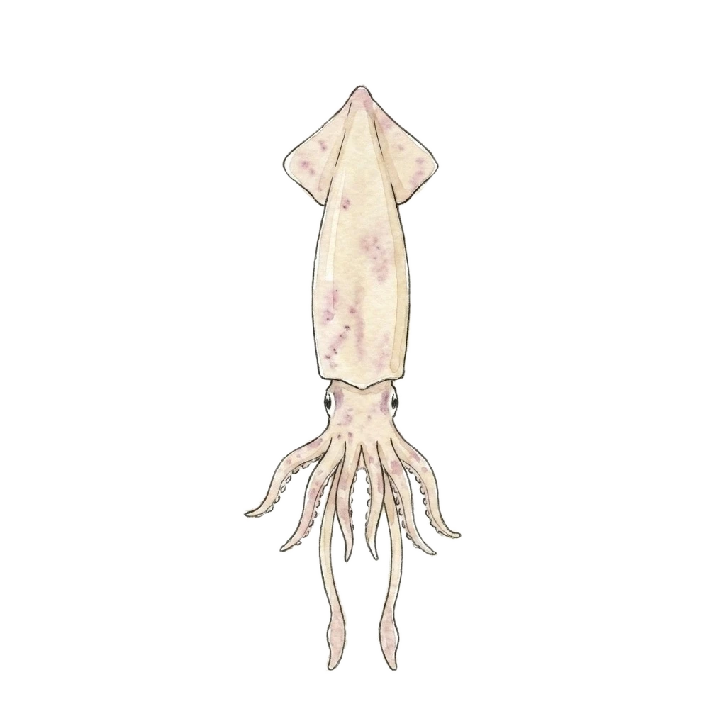 鱿鱼水彩插画